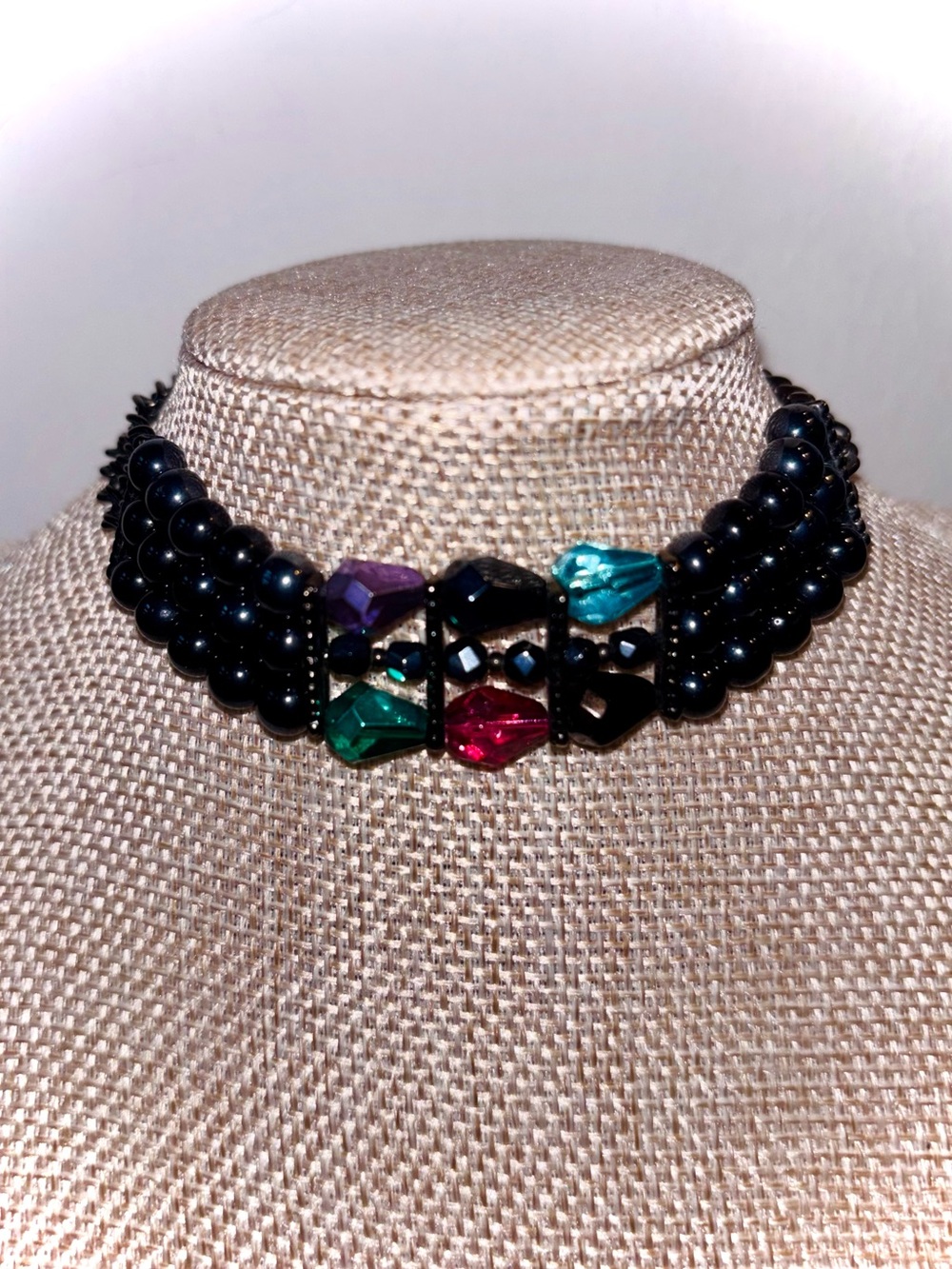 Vintage Jewel Tone Romantic Goth Beaded Choker Necklace Heirloom - Picture 12 of 15